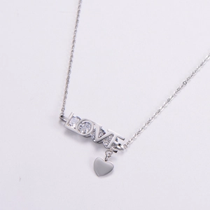 Silver LOVE letter pendant necklace with zircon stones and polished heart charm