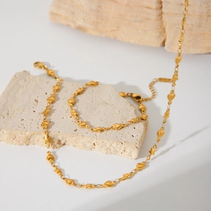 18K vergoldetes Edelstahl Set aus Halskette und Armband mit Herz und Stern Anhänger