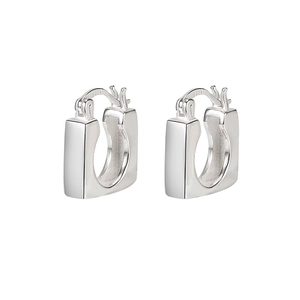 Minimalist square geometric S925 sterling silver hoop earrings in silver finish