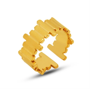 Irregular vertical ribbed 18k gold plated stainless steel open ring for women