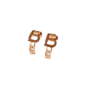 Gold plated letter B chain earrings with brown enamel and C-shape aesthetic