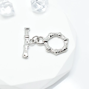 Bamboo-style silver OT toggle clasp for DIY jewelry with textured metal finish