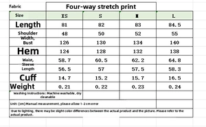 Tabella taglie per camicia a righe con maniche a pipistrello, misure da XS a L