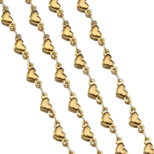 Polished 18k gold plated stainless steel heart chain link necklace for DIY jewelry making