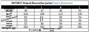 Size chart for women's casual jacket and pants set showing shoulder and chest measurements