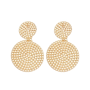 Elegant gold hollow mesh weave round dangle earrings with silver needle posts