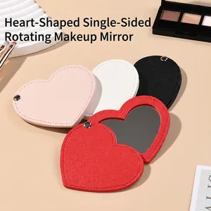 Heart Shaped Makeup Mirror PU Leather Folding Portable Rotating Pocket Vanity Mirror For Travel Daily Use Gift