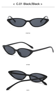 Three views of black retro cat-eye sunglasses showing front, side and back angles