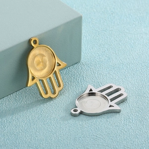 Hamsa Hand DIY pendant base in gold and silver finish for gemstone setting on jewelry