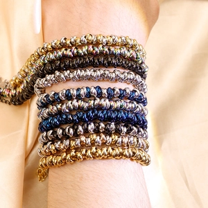 Men's hip hop titanium steel bracelet featuring colorful spiral metal beads and adjustable chain