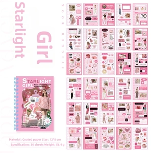 Detailed preview of pink Y2K sticker book with 30 pages of aesthetic deco designs