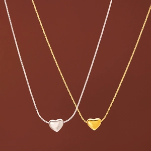 Heart Pendant Necklace Stainless Steel Tiny Mini 3D Heart Minimalist Delicate Clavicle Chain For Women Girls