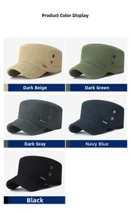 Detailed close-up of flat top military caps showing breathable side vents and metal logo