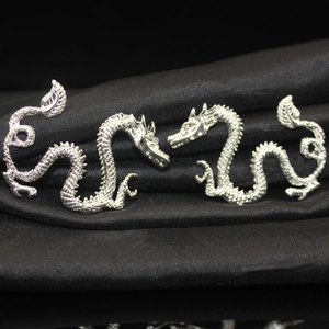Silver dragon alloy pendants for traditional Chinese bridal hair accessories on black silk