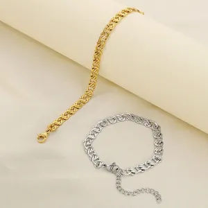 Stainless Steel Paperclip Chain Bracelet For Women Gold Plated Minimalist Chic Double Ring Interlocking Adjustable Jewelry
