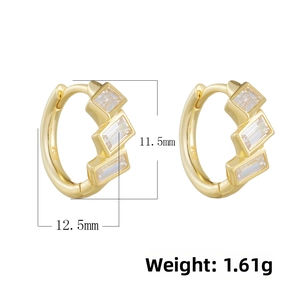 Detail showing 11.5mm square zircon silver hoop earrings with measurements and 925 stamp
