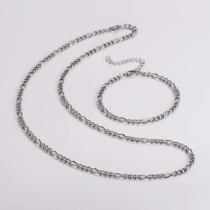 Silver 4.5mm Figaro chain necklace and bracelet set with lobster clasp for men