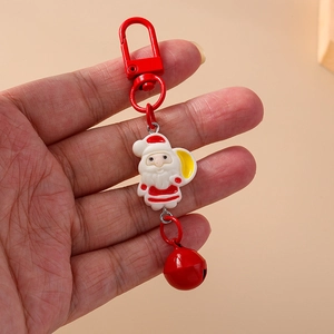 Christmas Santa Claus keychain with red bell and metal clasp for holiday gift