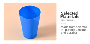 Macro shot of durable deep blue PP material cup showing smooth matte finish and edge