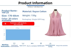 Detailed view of 170x60cm mercerized cotton scarf specifications and care instructions