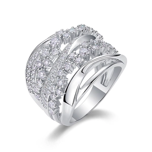 Multi Layer Cross Winding Wide Band Ring Copper White Gold Plated Zirconia Micro Pave Elegant Jewelry For Women