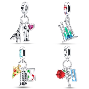 Travel Architecture Beads Silver Plated Enamel Charms For DIY Bracelets Necklaces Jewelry Making Accessories Women