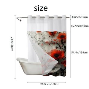 Detail of waterproof waffle shower curtain with floral print and size specifications