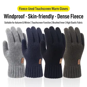 Men's Winter Warm Knit Gloves Fleece Lined Touch Screen Thick Thermal Mittens For Outdoor Sports Cycling Driving