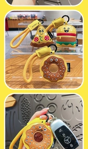 Porte-clés créatifs en cuir en forme de donut, burger et pizza aux motifs de dessins animés