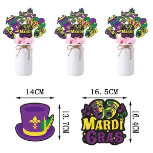 Mardi Gras party vase inserts with purple hats, masks, and crowns in gold and green
