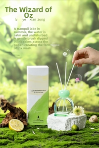 Elegant 80ml reed diffuser set with green spherical cap in a lush garden setting