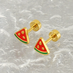 Fashion stainless steel watermelon stud earrings with screw back and enamel finish