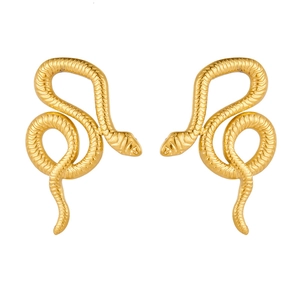 Vintage gold plated stainless steel snake shaped earrings for women minimalist style