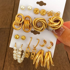 Mode Legering Goud Imitatieparel Oorbellen Set Voor Dames Geometrische Vlinder Hart Bloemen Oorringen Knopjes Sieraden Collectie