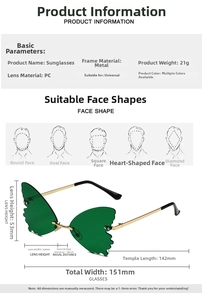 Detailed size chart for St. Patrick's Day clover sunglasses showing metal frame dimensions