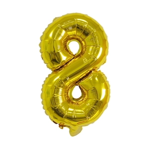 40-inch golden number 8 aluminum foil balloon with metallic finish on white background
