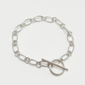 S925 sterling silver chain bracelet with decorative T-bar clasp on white background