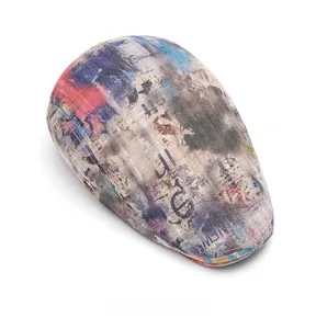 Top view of artistic tie-dye graffiti ivy cap with colorful abstract pattern detailing