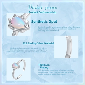 Detailed view of S925 sterling silver ring with waterdrop synthetic opal gemstone