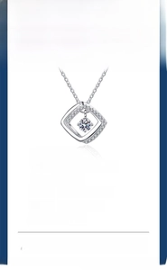 Detail view of s925 silver moissanite necklace with 0.3ct stone and plating specs