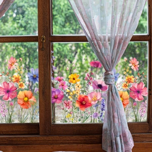 Double-sided colorful floral glass window stickers for home and garden decoration