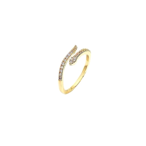 Minimalist snake-shaped open ring in gold with sparkling white cubic zirconia accents