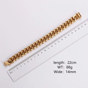 Golden cuban link chain bracelet for men with 22cm length and 14mm width scale detail