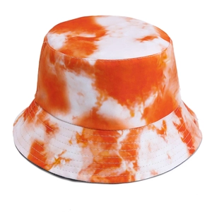 Tie-dye orange and white canvas bucket hat for sun protection with reinforced stitching