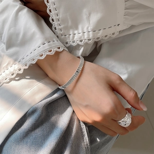 Minimalist S925 sterling silver irregular textured bangle and ring set for women