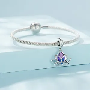 925 sterling silver lotus pendant bracelet with gradient purple and blue crystal stones