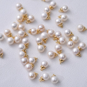 White 6mm freshwater pearl pendants with gold rings for DIY jewelry making