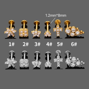316L stainless steel stud earrings set with crystal zircon and flat back internal thread