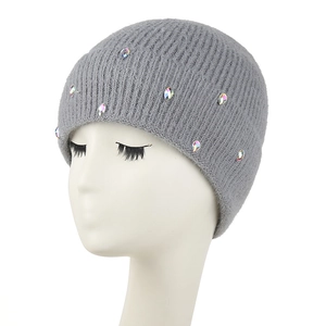 Bonnet En Tricot Acrylique Avec Strass Colorés Épais Chaud Hiver Extérieur Mode Coupe-vent Casquette Souple Pour Femmes