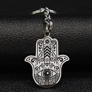 Stainless Steel Hamsa Hand Of Fatima Keychain Silver Evil Eye Protective Amulet Mystical Key Ring Fashion Jewelry Accessory Gift